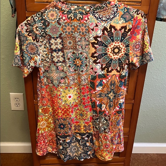 Johnny Was Multicolor Patchwork Short Sleeve Top XS - Picture 4 of 5